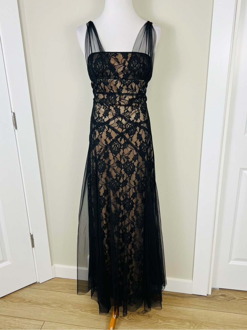 Joseph Ribkoff Black Lace and Nude Lined Maxi Dress - Picture 1 of 6